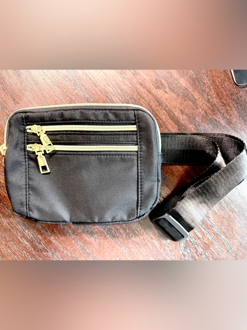 Black Crossbody Bag with Gold Zippers